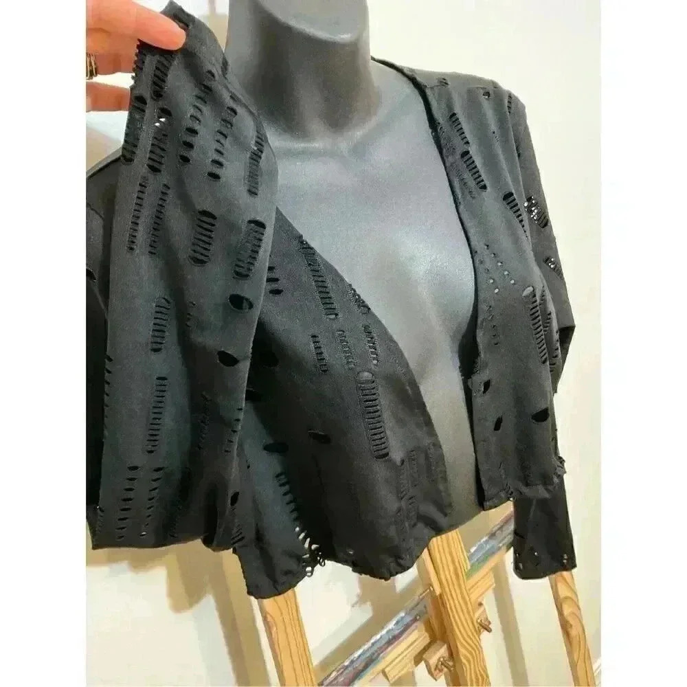 Fashion Nova Black Distressed Cropped Shrug